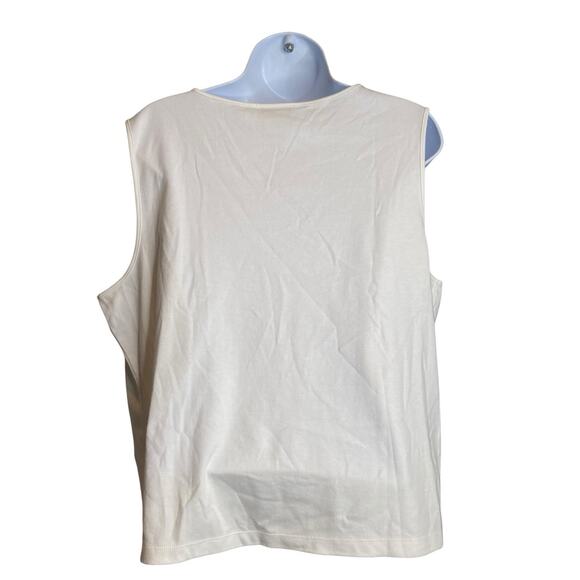 Talbots Woman's White 100% Cotton Embroidered Beach Scene‎ Tank Top Size XL - Picture 2 of 9